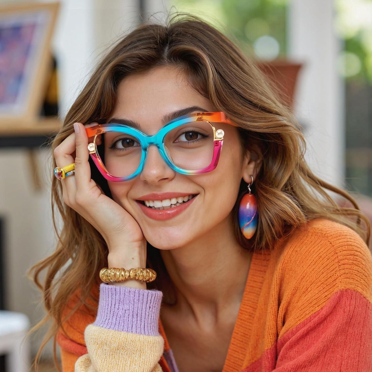 Gafas de lectura Cat Eye AOOLIA 2x Arcoíris con luz azul