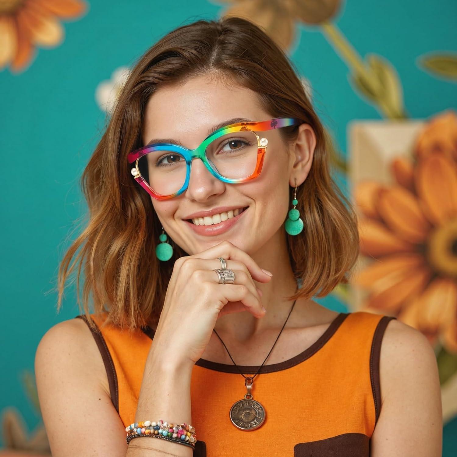 Gafas de lectura Cat Eye AOOLIA 2x Arcoíris con luz azul