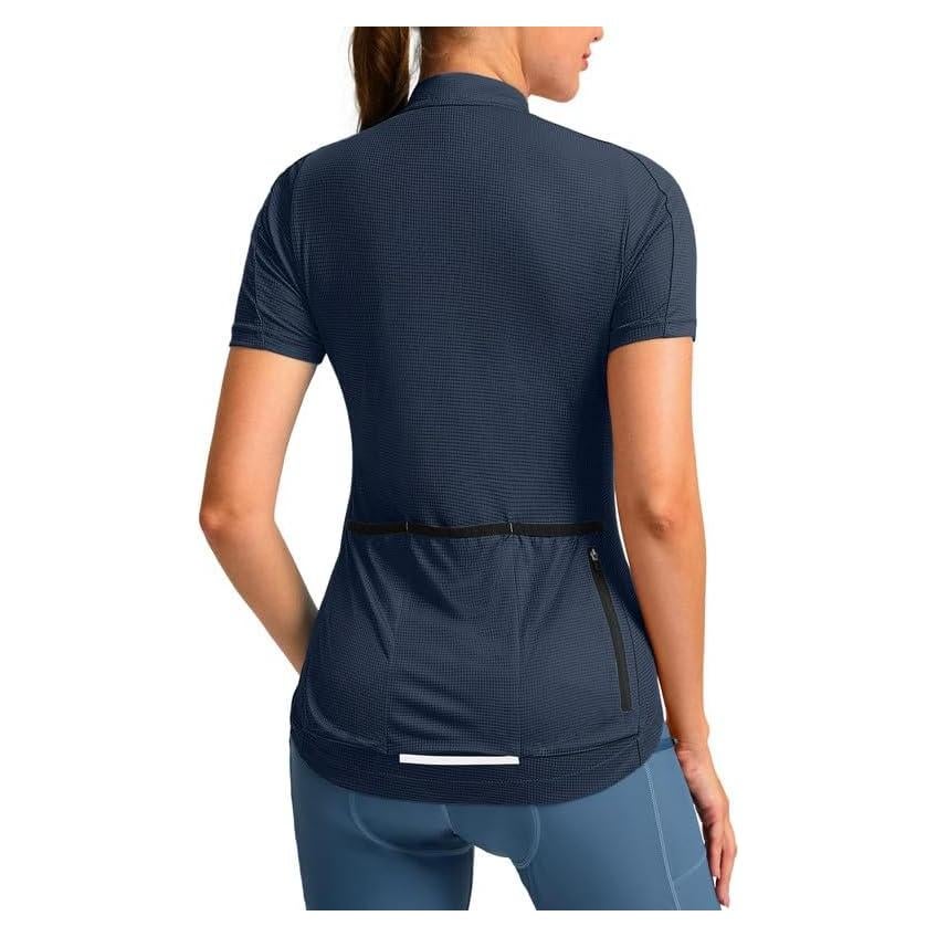 Camiseta de Ciclismo Mujer Manga Corta Azul Marino Secado Rápido