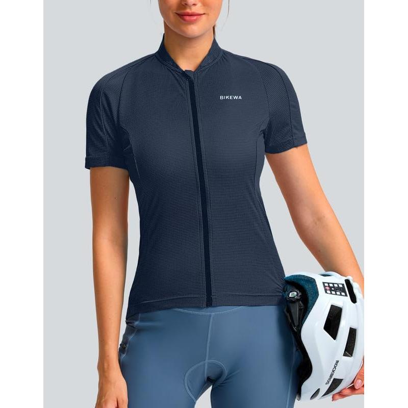 Camiseta de Ciclismo Mujer Manga Corta Azul Marino Secado Rápido