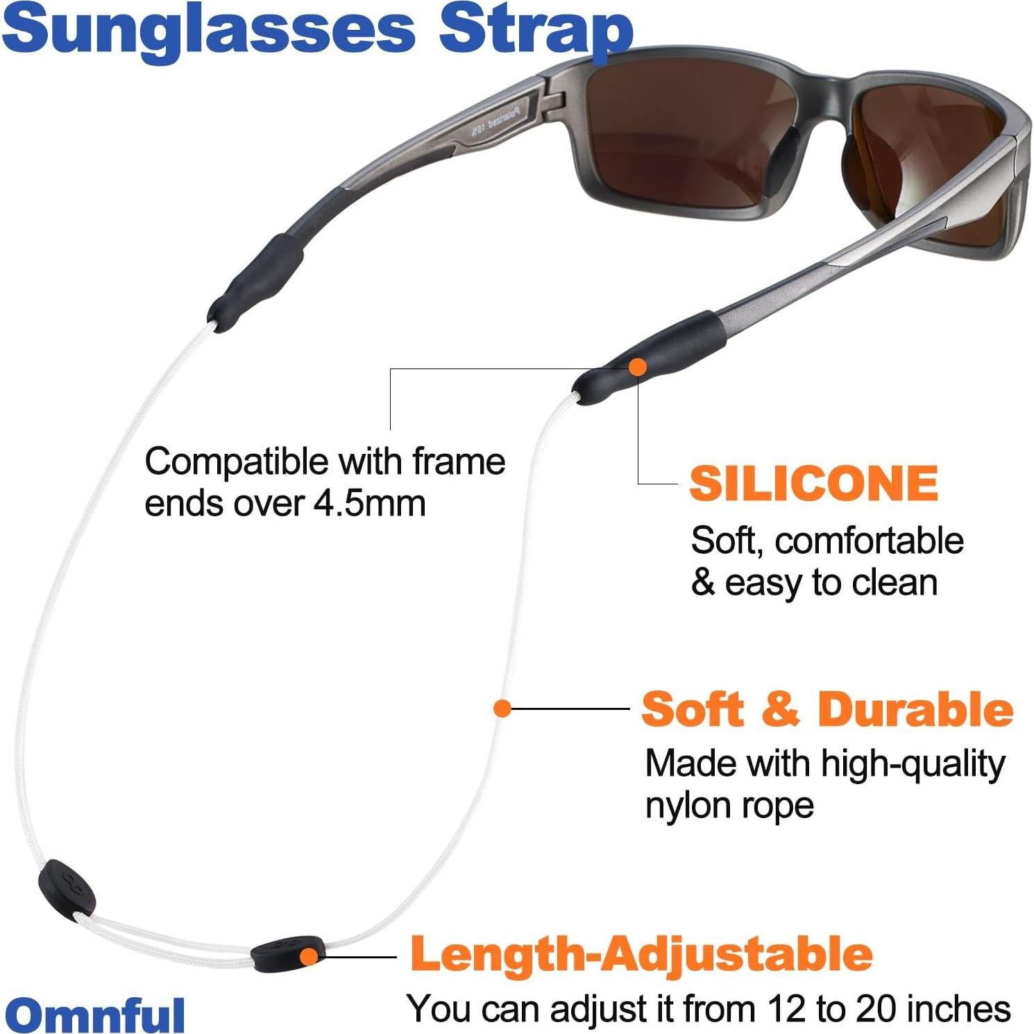 Correa Ajustable para Gafas Omnful 50.8cm Nylon 3pcs Blanca