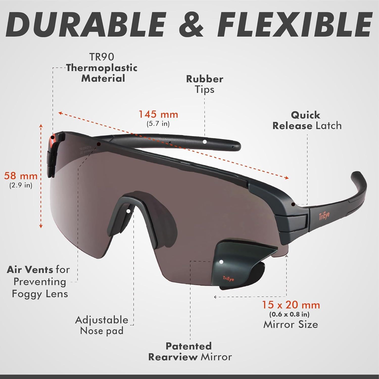 Gafas de Ciclismo TriEye Gris Humo con Espejo Retrovisor UV-400