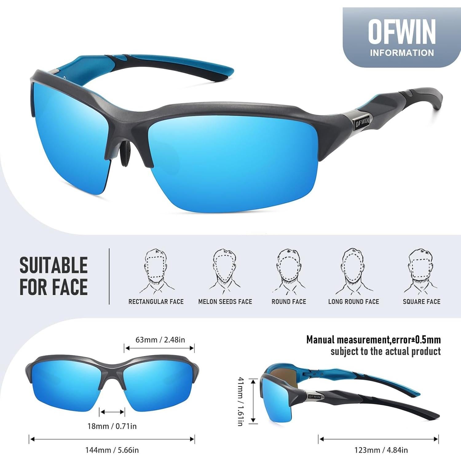 Gafas de Sol Deportivas Polarizadas UV400 Unisex Gris/Azul