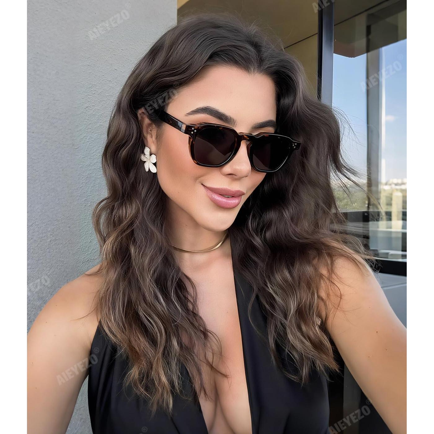 Gafas de Sol Retro AIEYEZO Unisex Cuadradas UV400 Carey/Grey