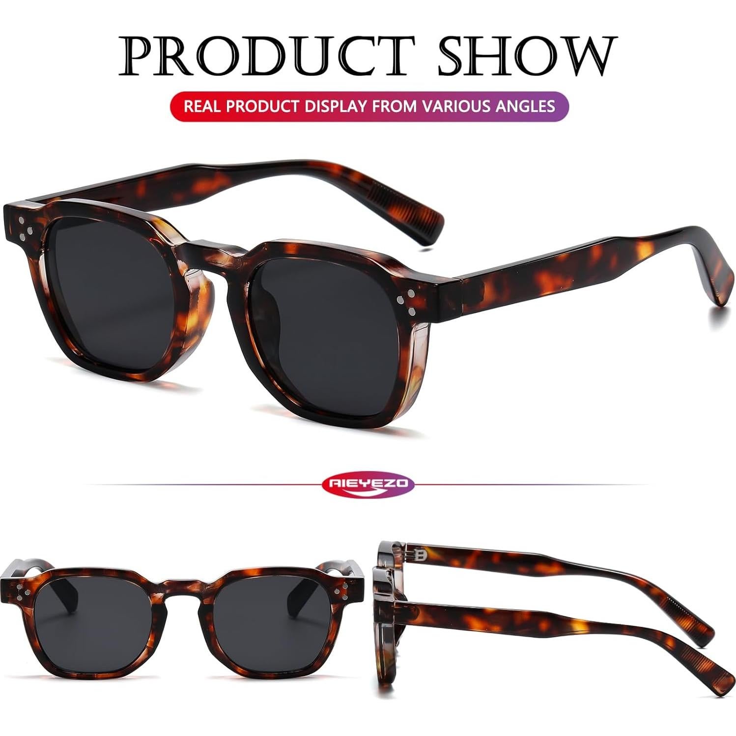 Gafas de Sol Retro AIEYEZO Unisex Cuadradas UV400 Carey/Grey