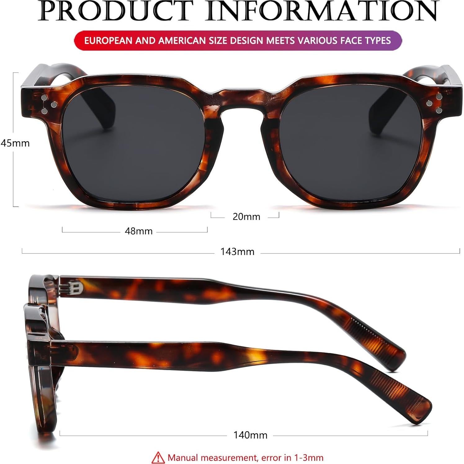 Gafas de Sol Retro AIEYEZO Unisex Cuadradas UV400 Carey/Grey