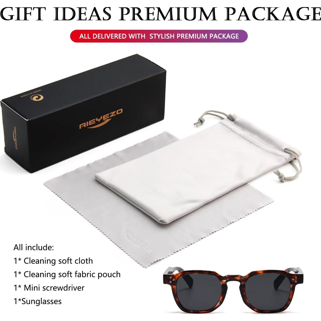 Gafas de Sol Retro AIEYEZO Unisex Cuadradas UV400 Carey/Grey