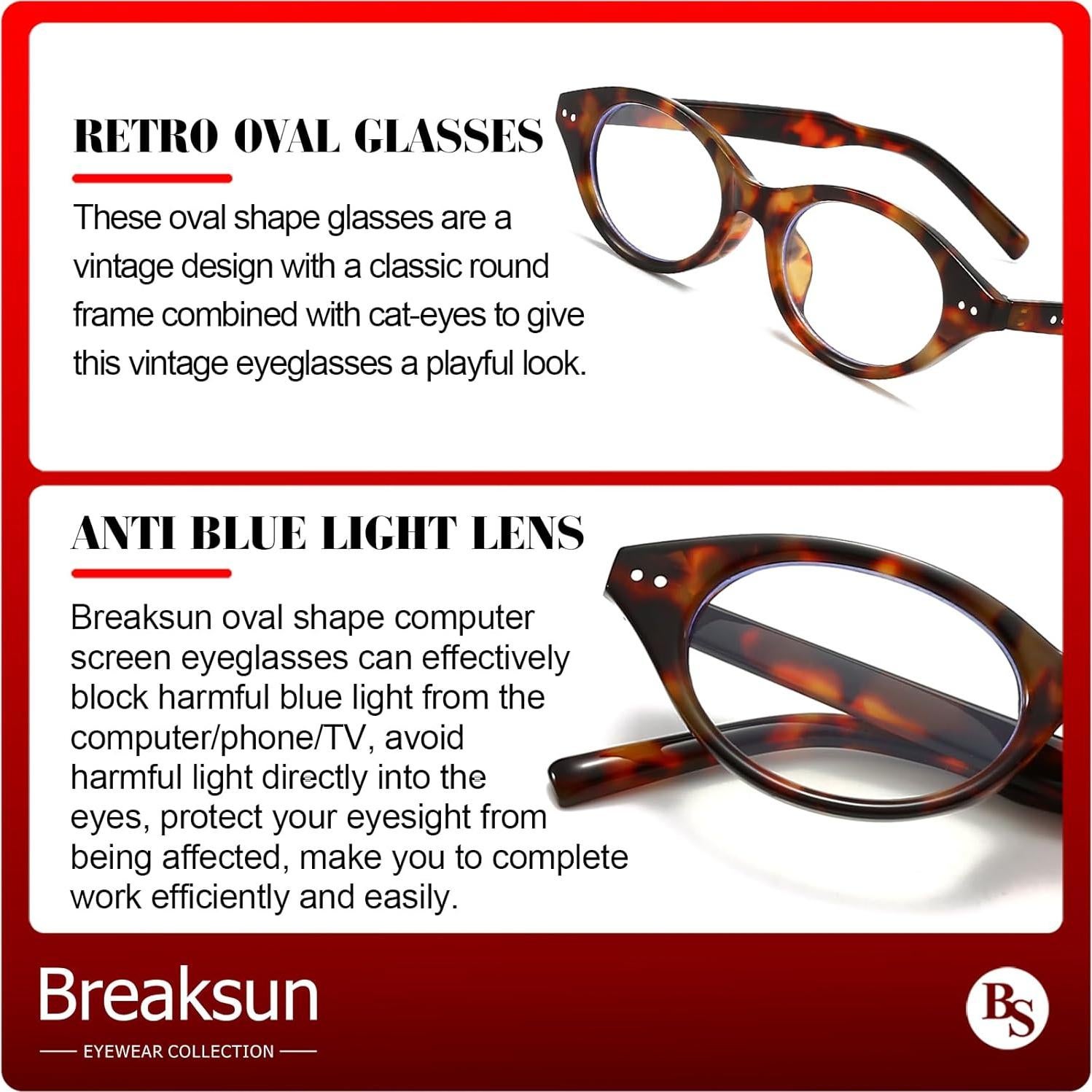 Gafas Ovaladas Retro Breaksun A1 Tortuga Bloqueo Luz Azul