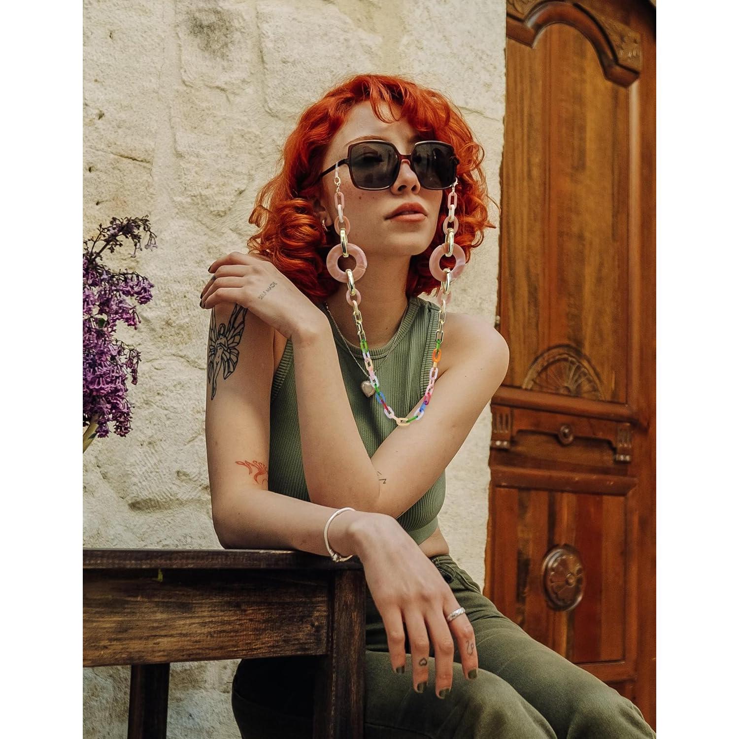 Cadena de Gafas de Acrílico Rosa para Mujeres - Soporte Ligero