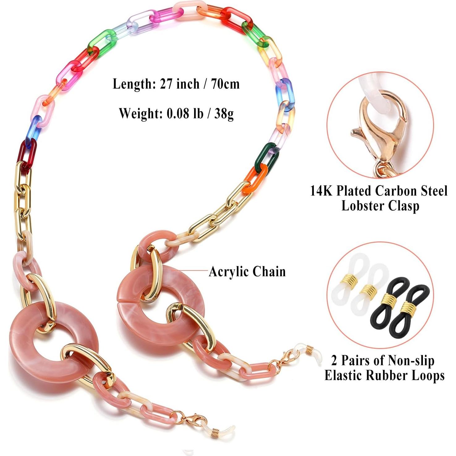 Cadena de Gafas de Acrílico Rosa para Mujeres - Soporte Ligero