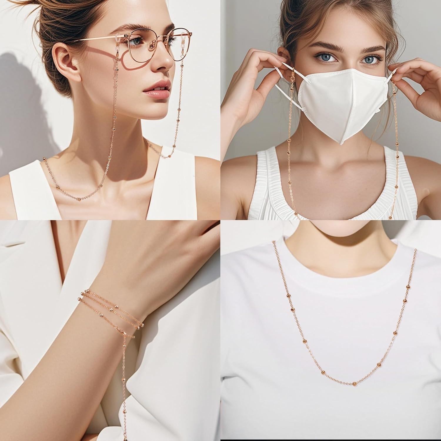 Cadenas de Gafas con Cuentas para Mujeres - Oro Rosa y Plata