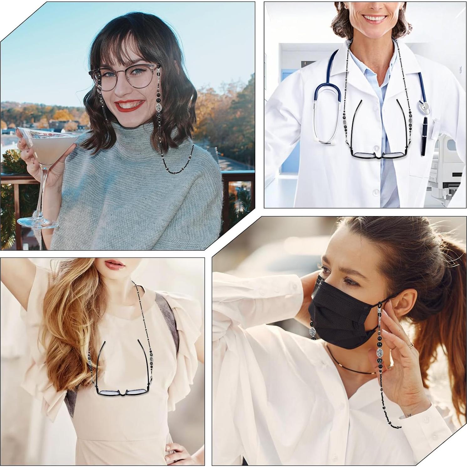 Cadena de Gafas Vintage con Perlas para Mujeres 77 cm