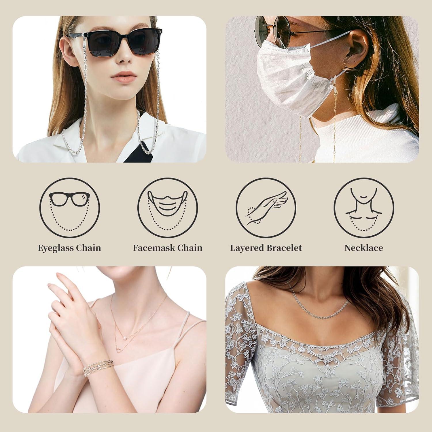 Cadena de Gafas WOZEAH para Mujeres - Acero Inoxidable 78 cm