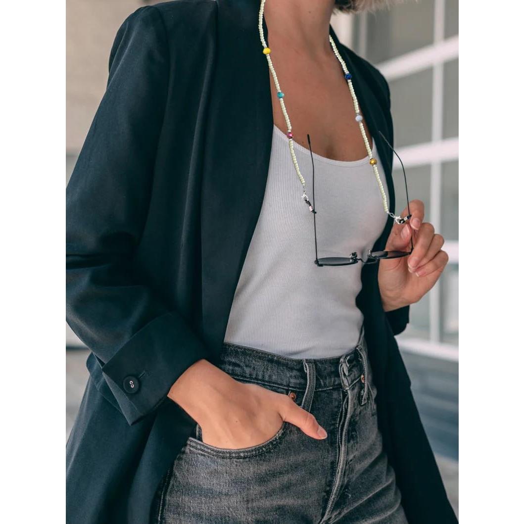 Cadena de Gafas con Cuentas de Cristal para Mujeres - Blanco