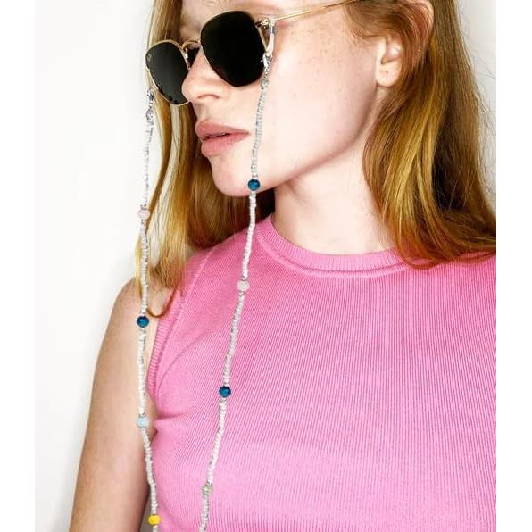 Cadena de Gafas con Cuentas de Cristal para Mujeres - Blanco