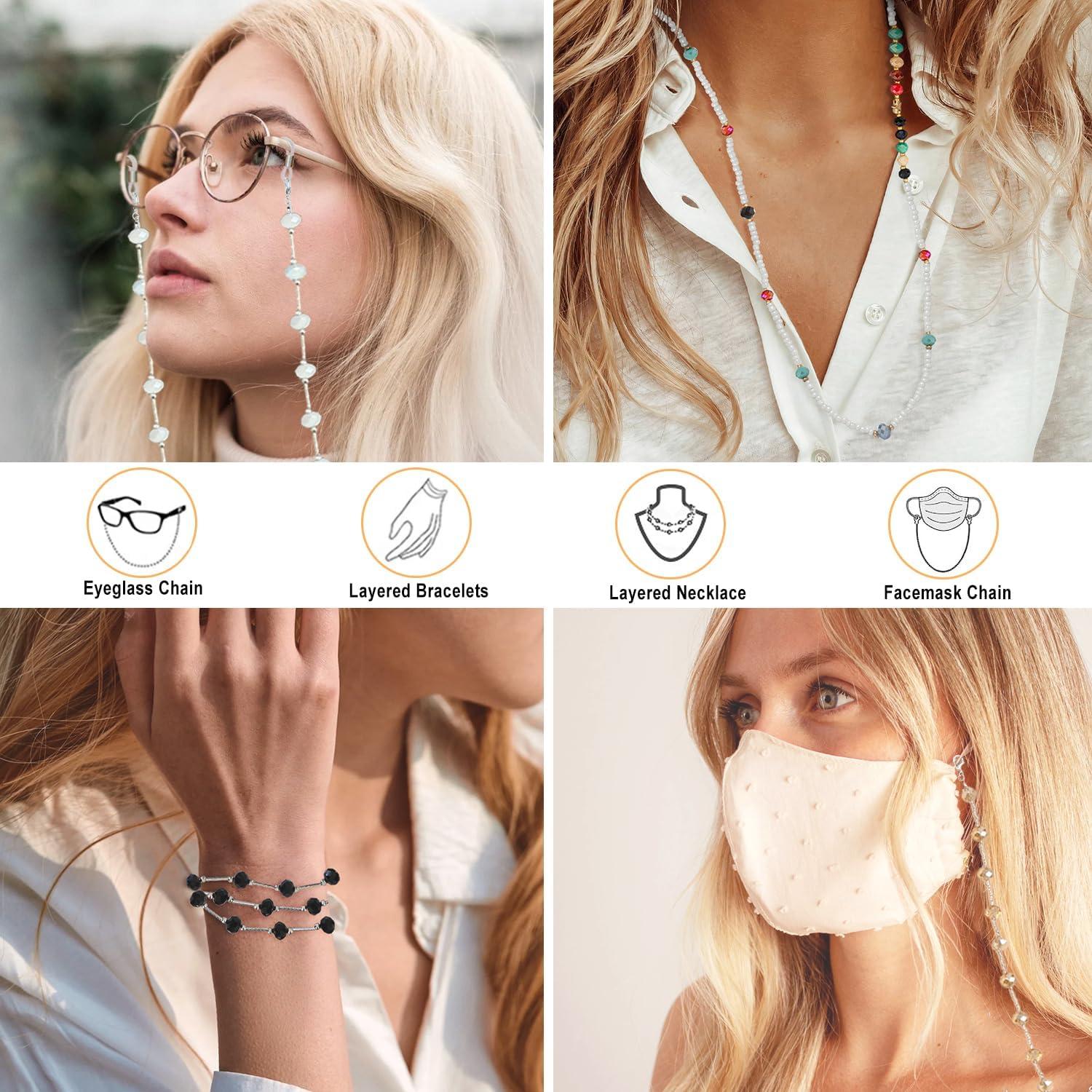 Cadena de Gafas con Cuentas de Cristal para Mujeres - Blanco