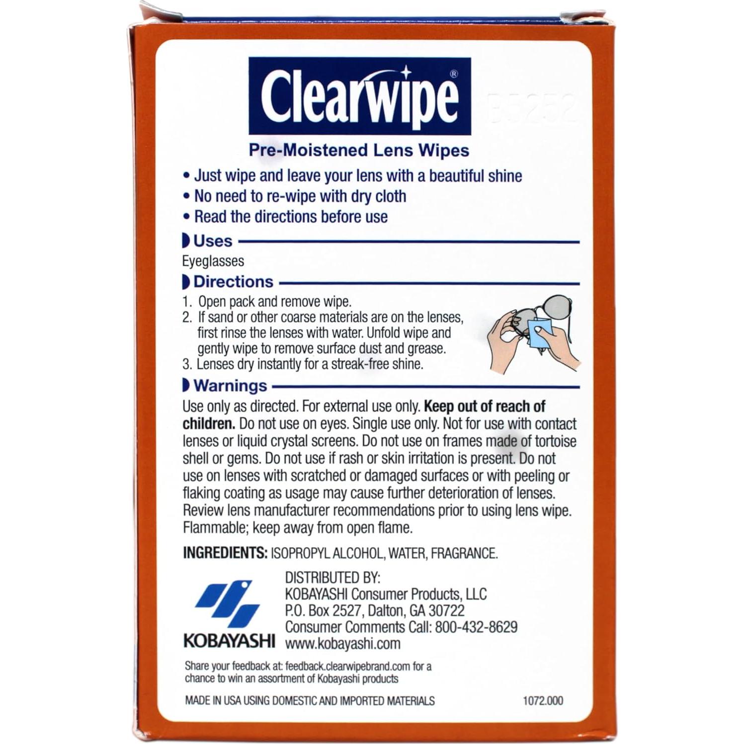 Toallitas de Lente Prehumedecidas Clearwipe 40 Unidades 9.8x14.6cm