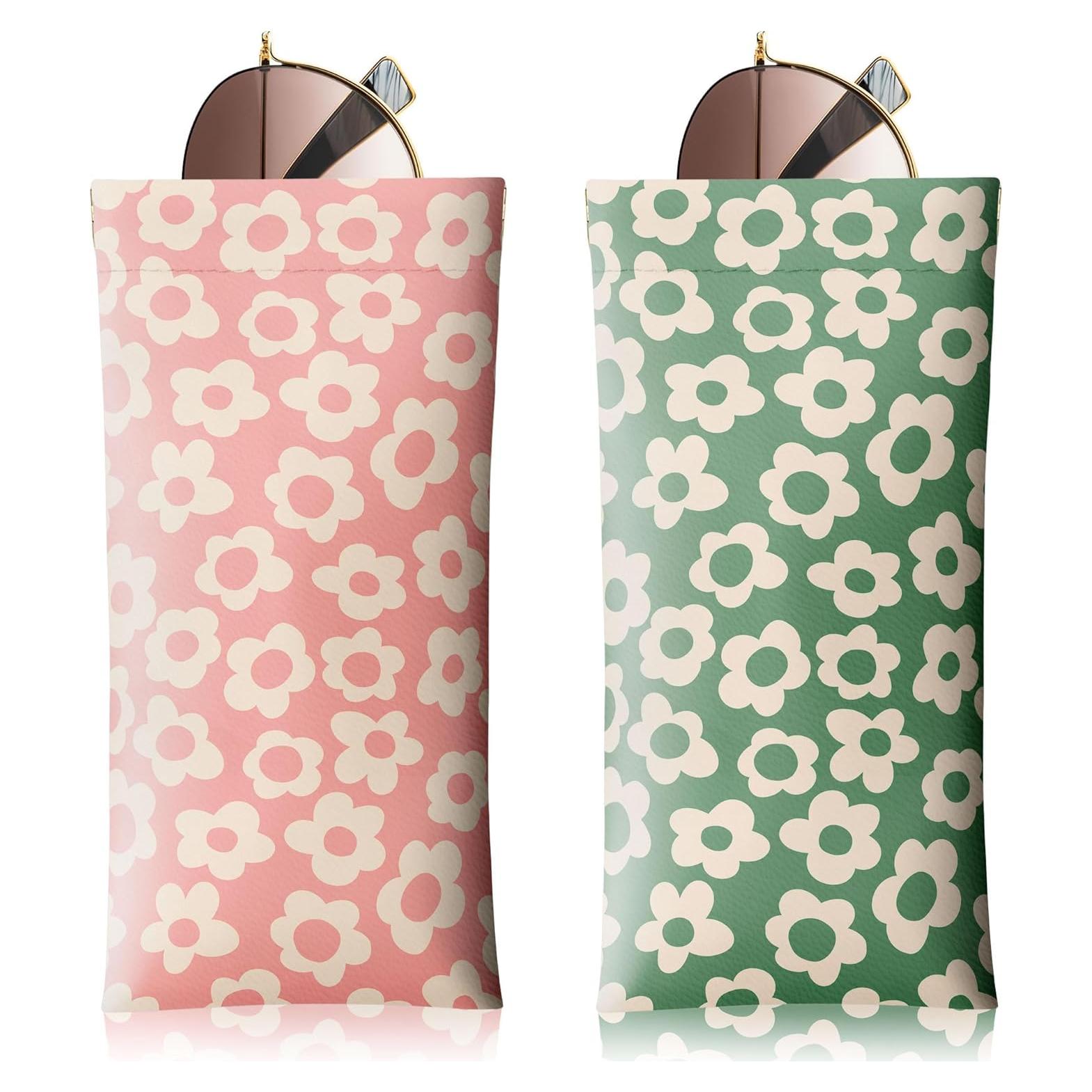 Estuche de Gafas de Sol Suave PU 2 Pcs Rosa y Verde