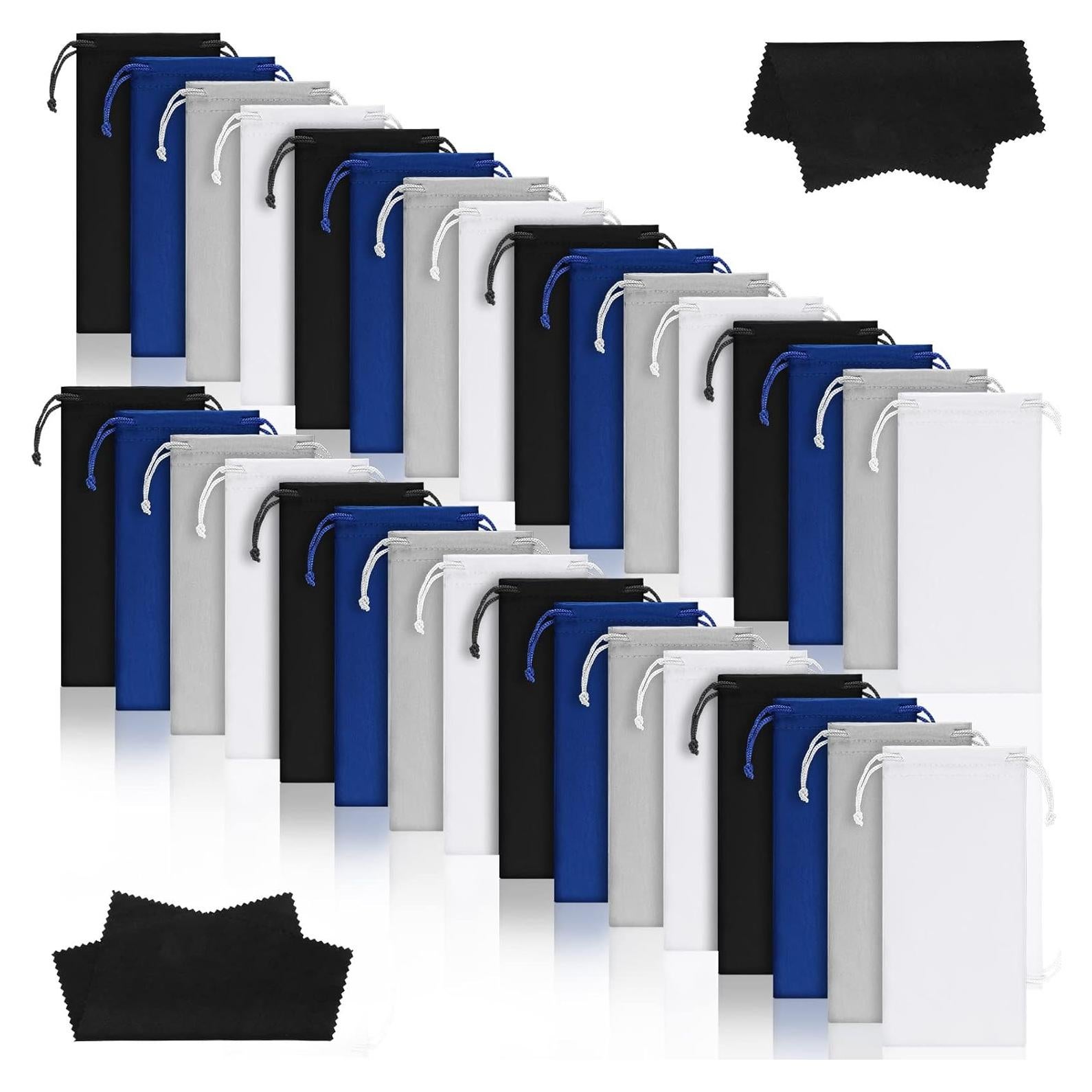 100 Fundas de Microfibra para Gafas + 2 Paños de Limpieza