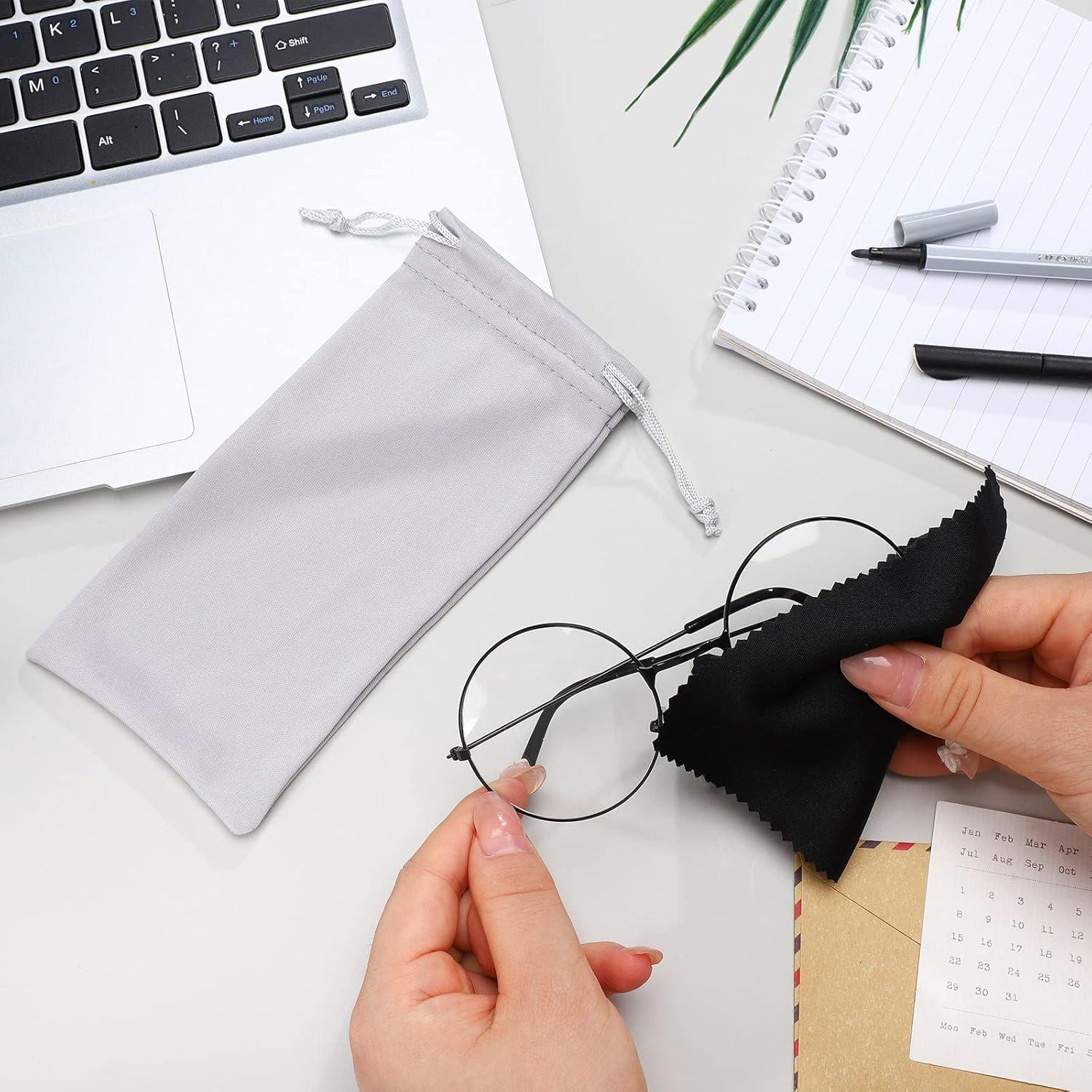 100 Fundas de Microfibra para Gafas + 2 Paños de Limpieza