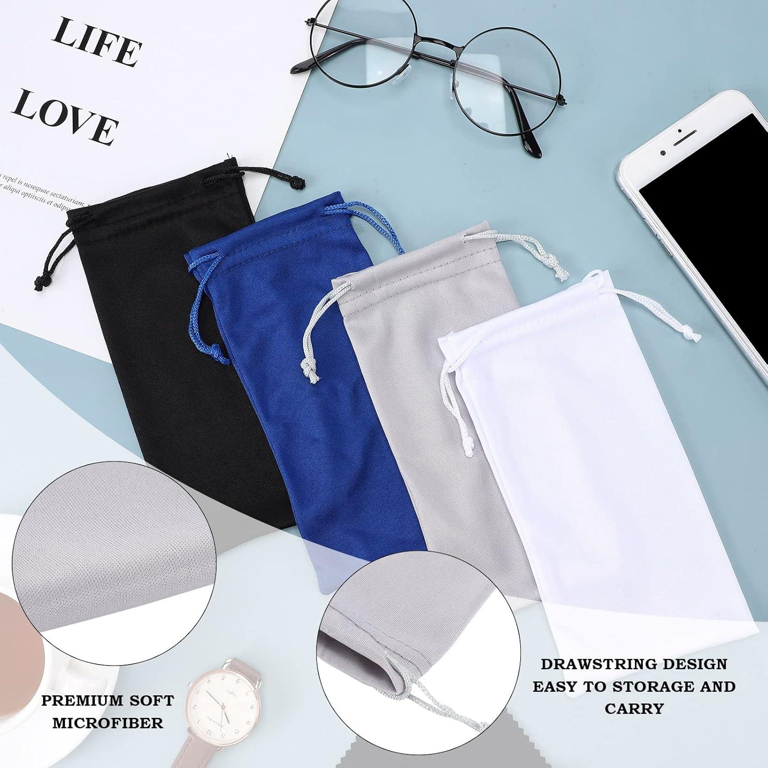 100 Fundas de Microfibra para Gafas + 2 Paños de Limpieza