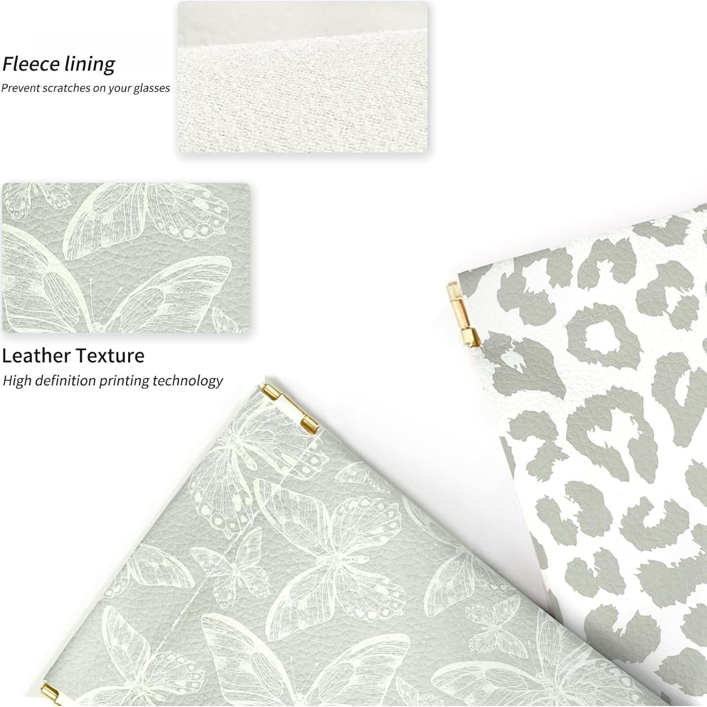 Estuche Suave para Gafas PU 2 Piezas Mujeres Leopardo y Mariposa