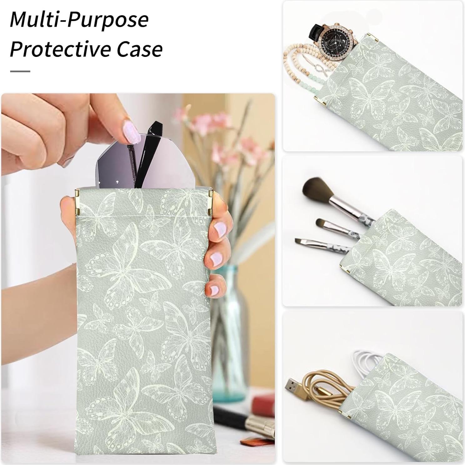 Estuche Suave para Gafas PU 2 Piezas Mujeres Leopardo y Mariposa