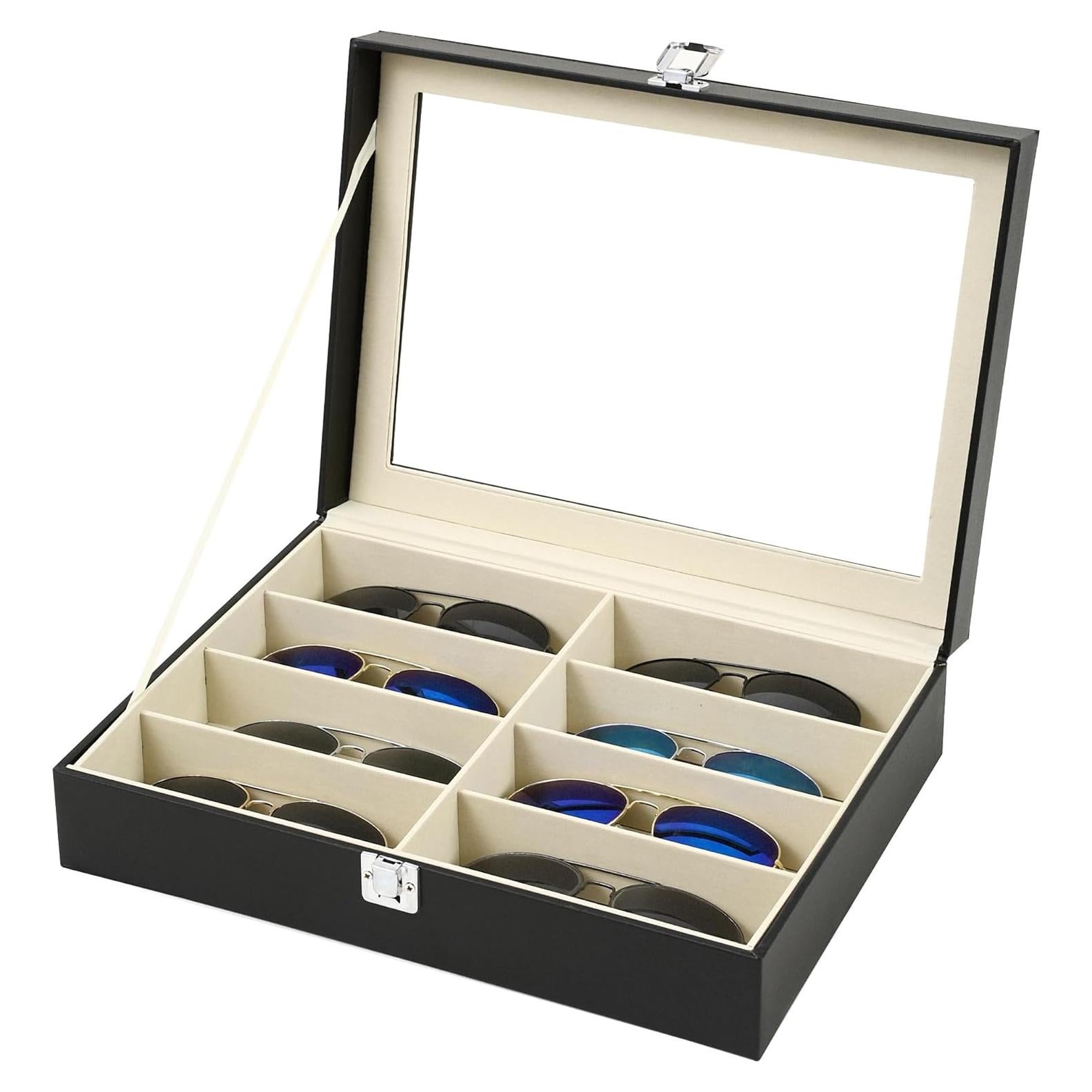 Estuche Organizador de Gafas de Sol Homeanda - Cuero PU Negro 8 Ranuras