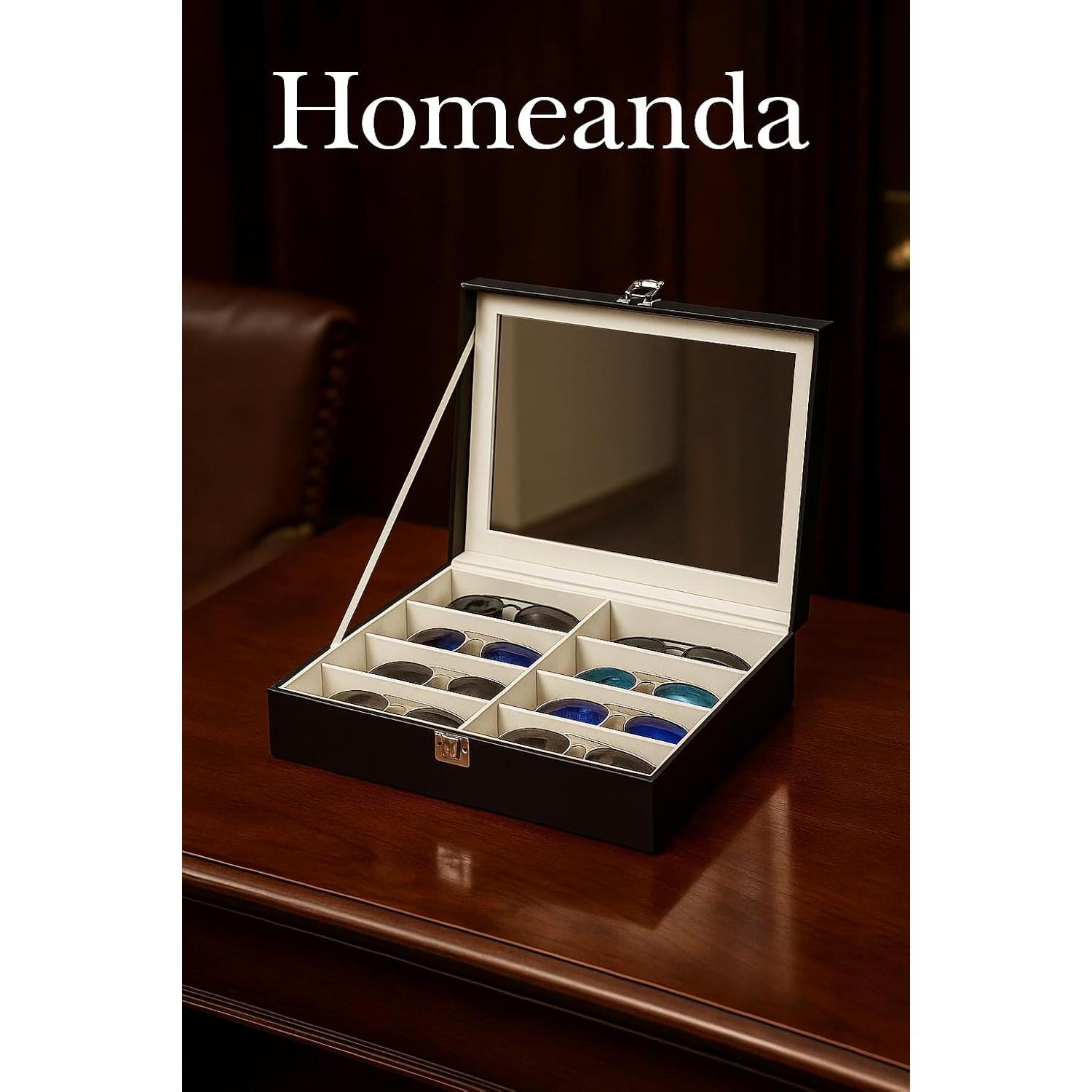 Estuche Organizador de Gafas de Sol Homeanda - Cuero PU Negro 8 Ranuras