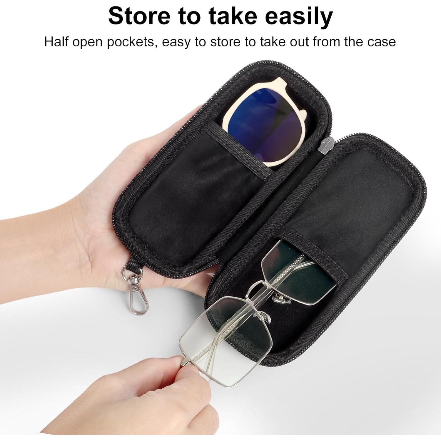 Estuche Doble para Gafas de Sol PU Negro con Cierre Cremallera