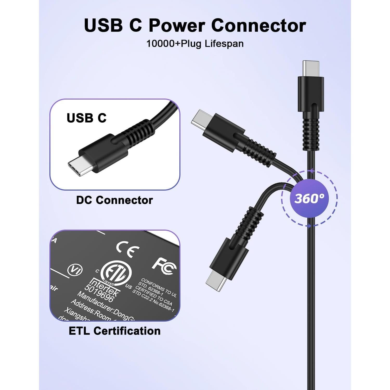 IEFUU Universal USB C Laptop Charger 100W Compatible with Lenovo Dell Acer HP MacBook ASUS MSI Samsung Google Huawei Matebook Type C Chromebook Computer Tablet Power Cord, Work for Any USB C Devices