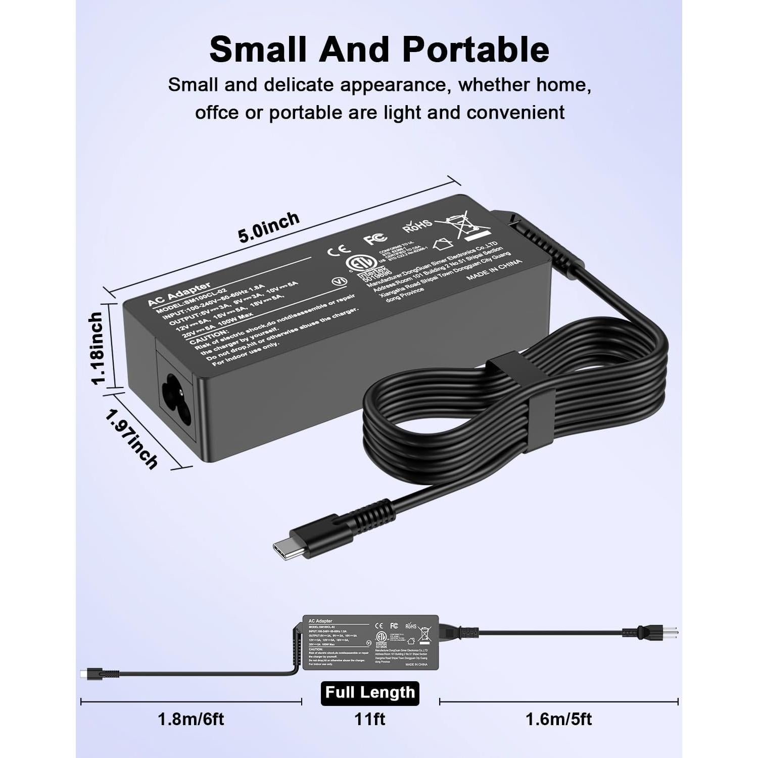 IEFUU Universal USB C Laptop Charger 100W Compatible with Lenovo Dell Acer HP MacBook ASUS MSI Samsung Google Huawei Matebook Type C Chromebook Computer Tablet Power Cord, Work for Any USB C Devices