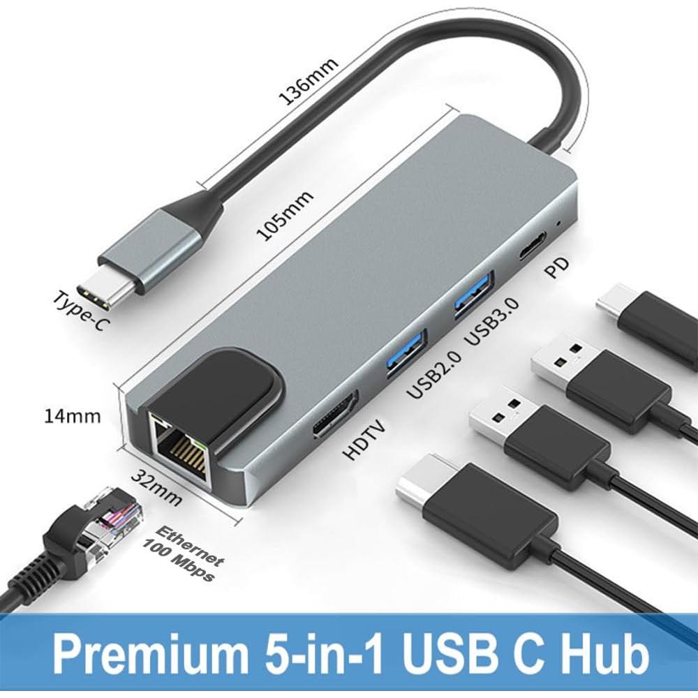Adaptador Hub USB C 5 en 1 DUOYHIEL con HDMI 4K y 3 USB 3.0