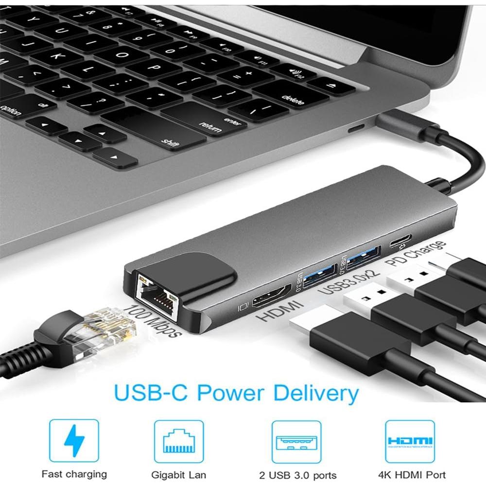 Adaptador Hub USB C 5 en 1 DUOYHIEL con HDMI 4K y 3 USB 3.0