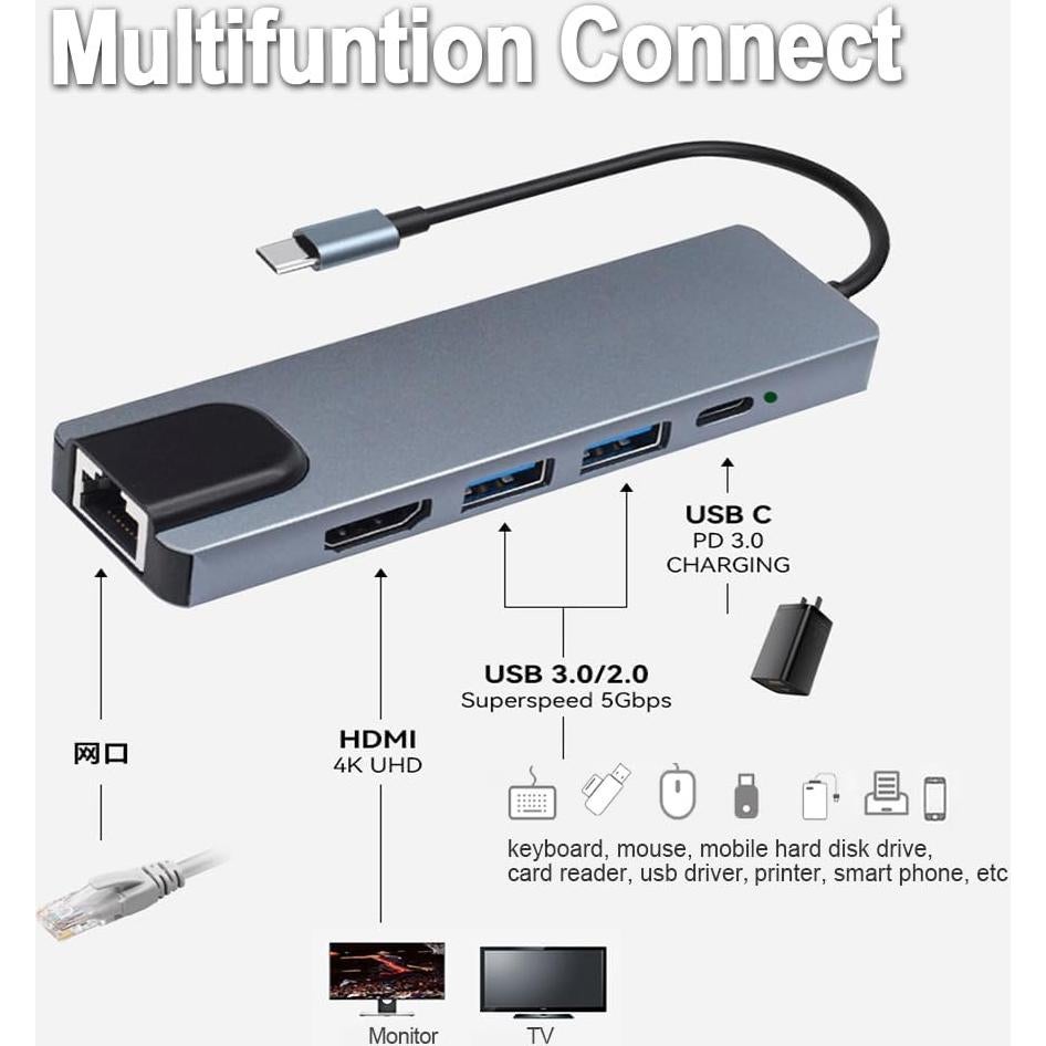 Adaptador Hub USB C 5 en 1 DUOYHIEL con HDMI 4K y 3 USB 3.0