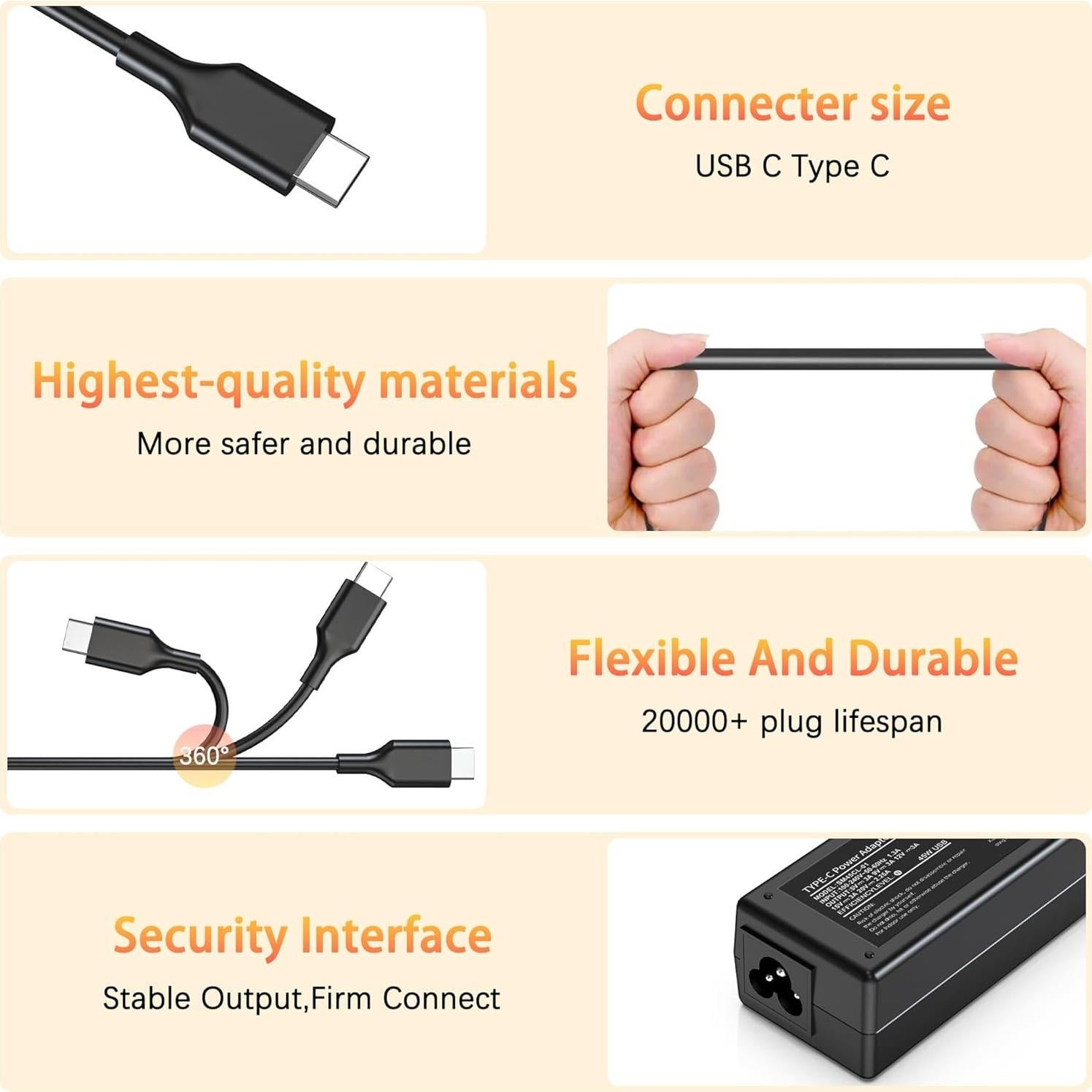 Cargador USB C 45W Universal para Laptop HP Dell Acer Asus