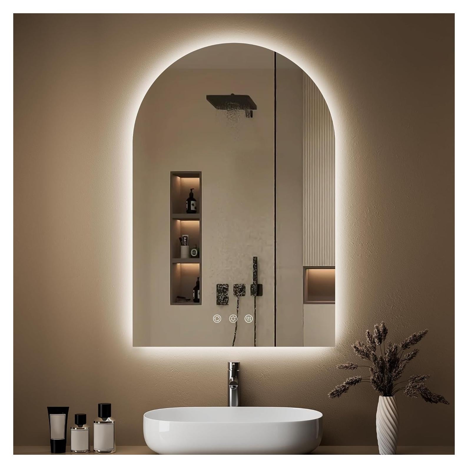 Espejo de baño LED OUMUSU arqueado 91x61cm regulable