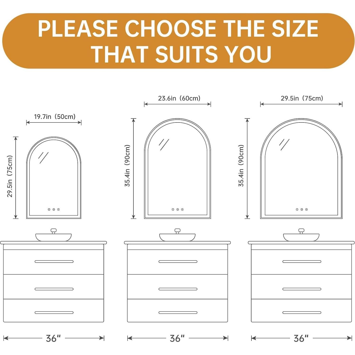 Espejo de baño LED OUMUSU arqueado 91x61cm regulable