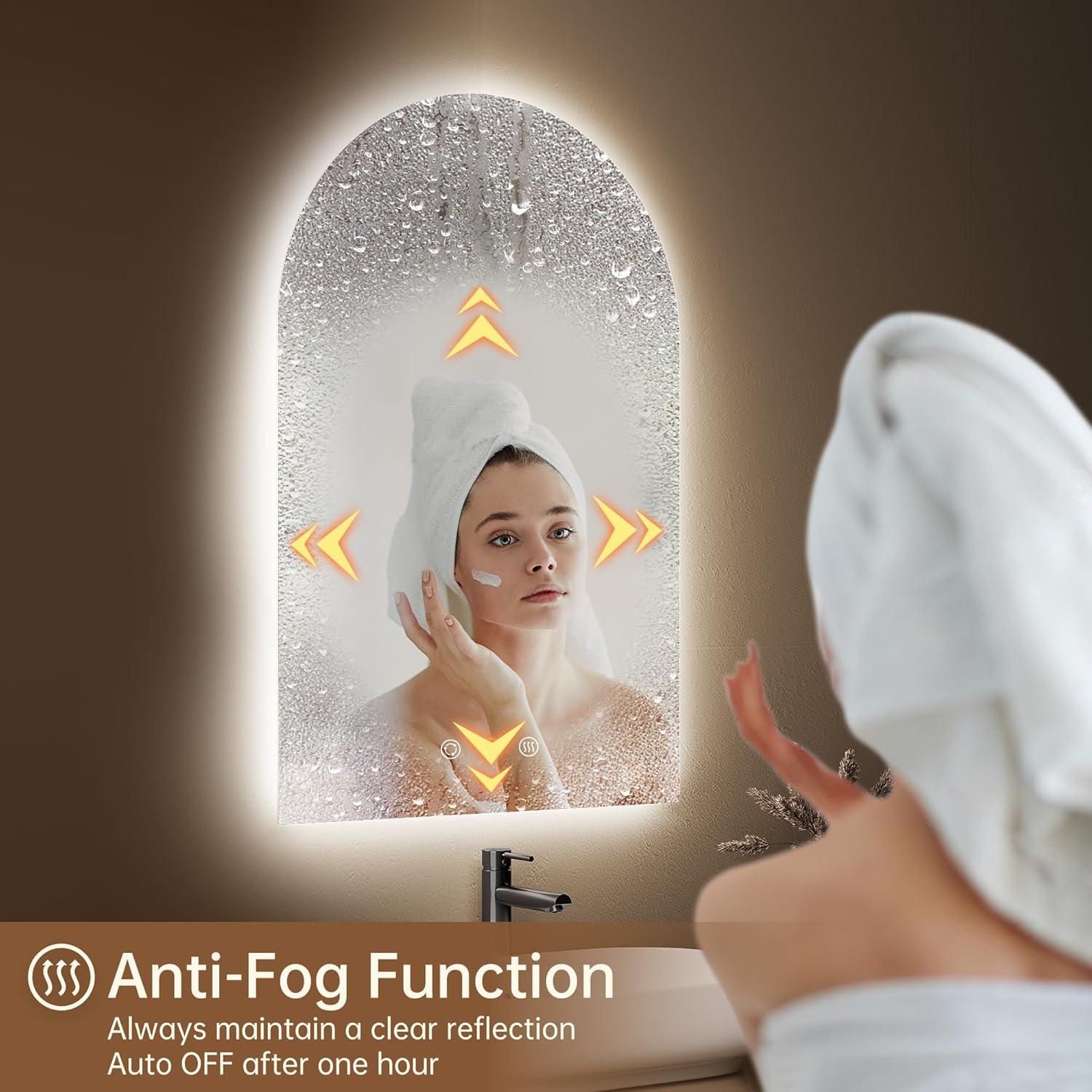 Espejo de baño LED OUMUSU arqueado 91x61cm regulable