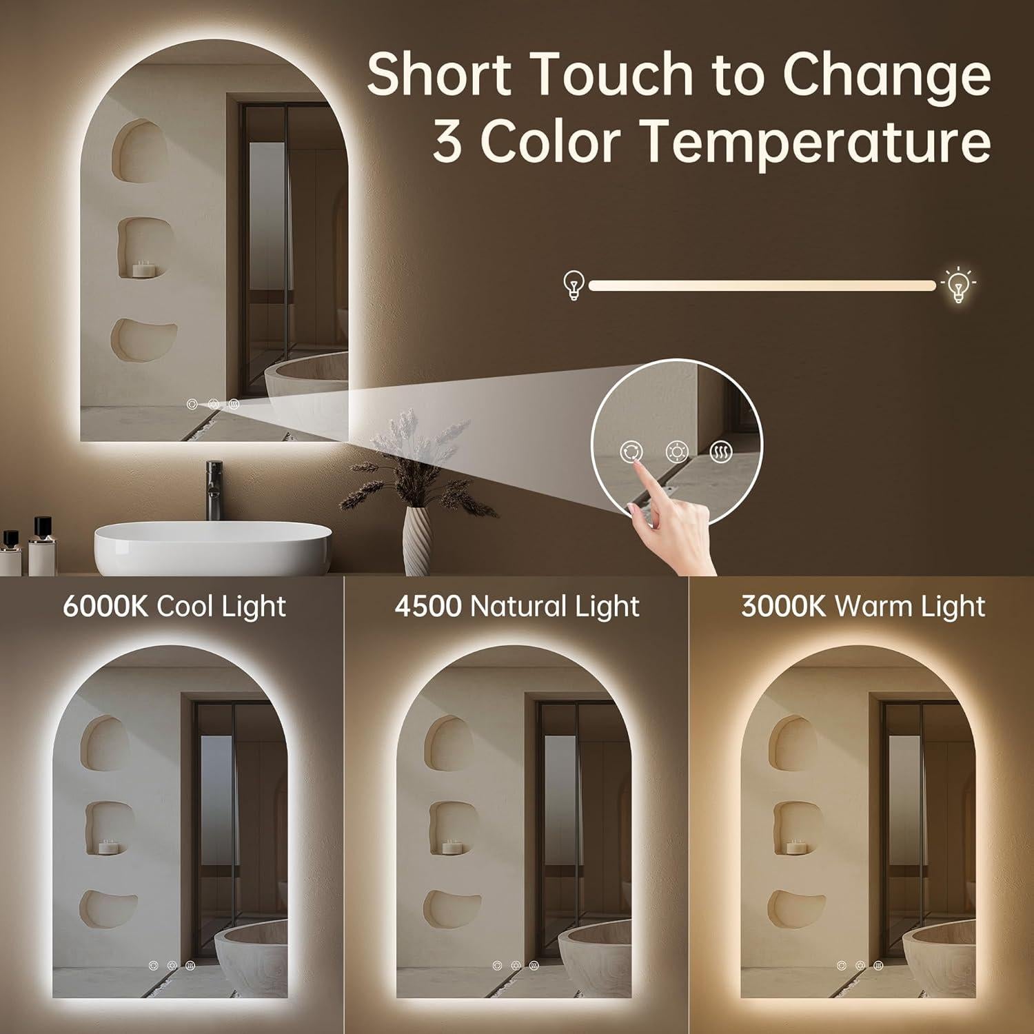 Espejo de baño LED OUMUSU arqueado 91x61cm regulable