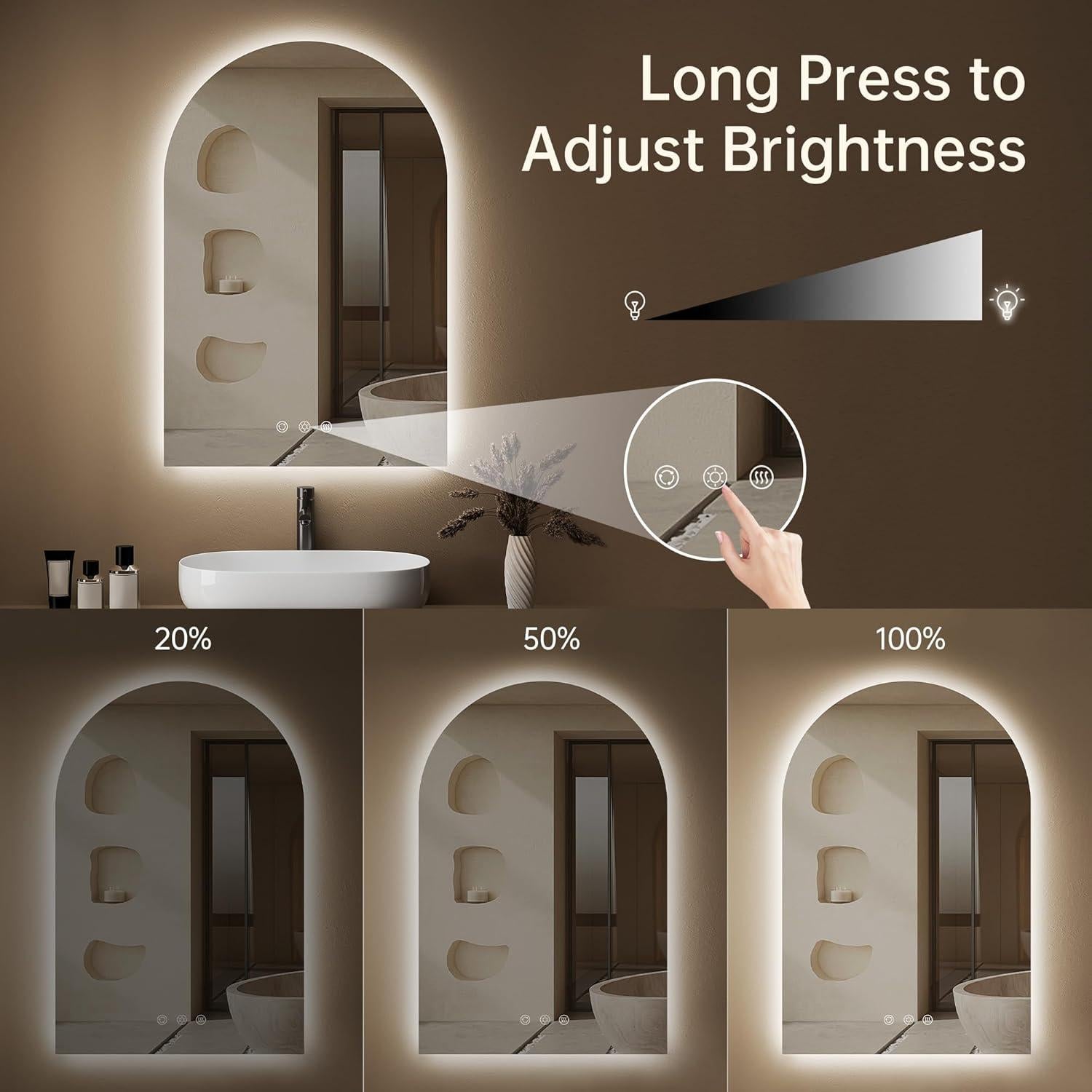 Espejo de baño LED OUMUSU arqueado 91x61cm regulable