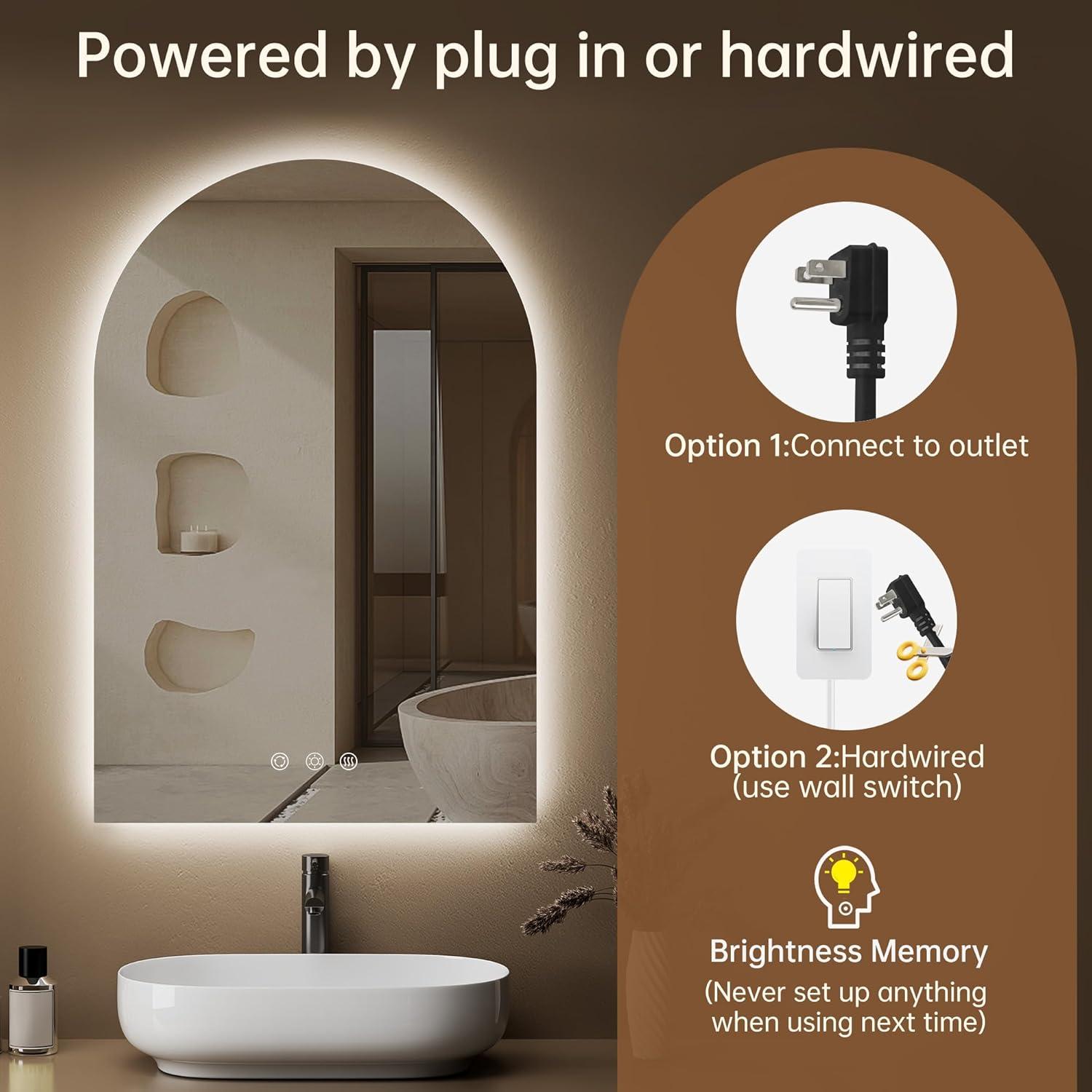 Espejo de baño LED OUMUSU arqueado 91x61cm regulable