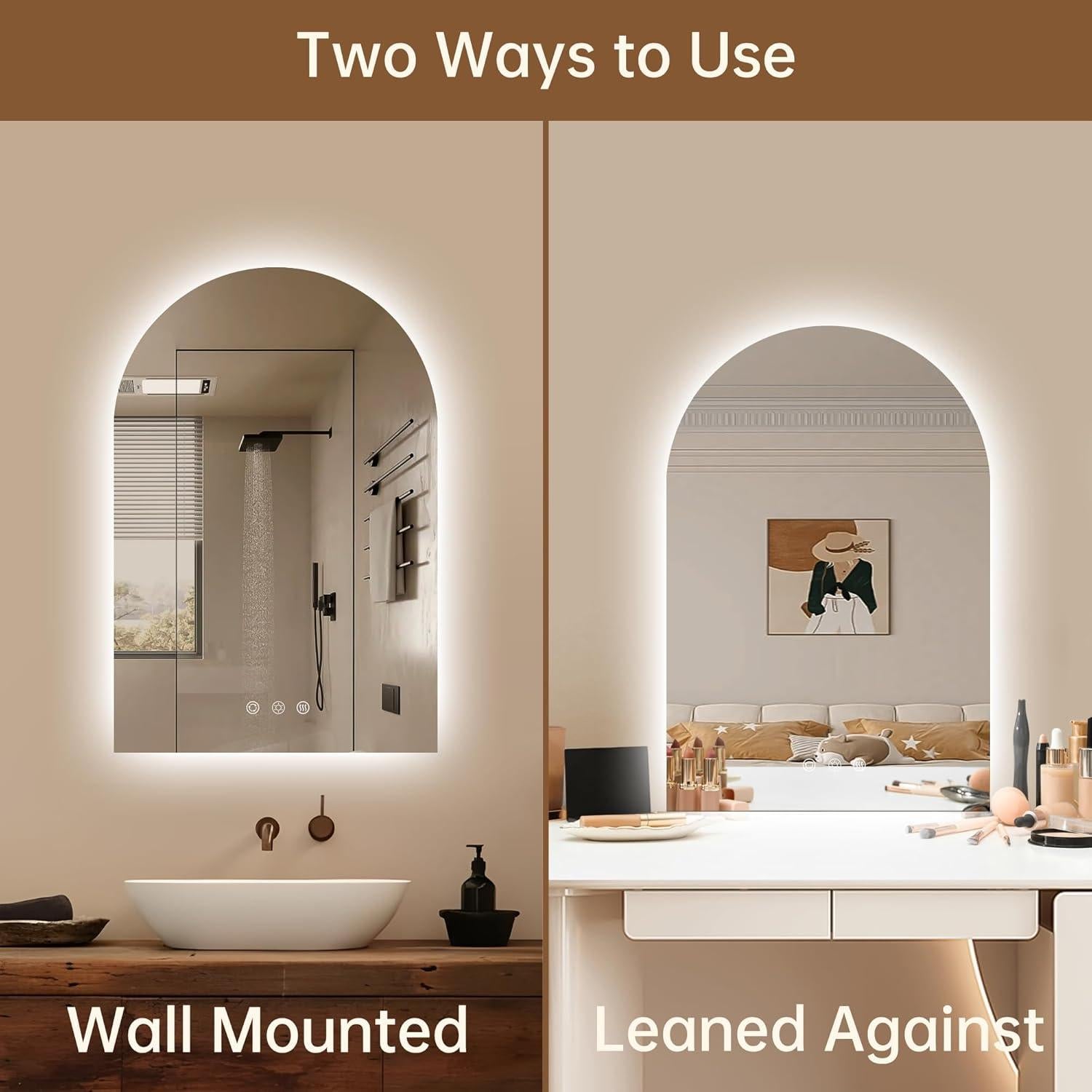 Espejo de baño LED OUMUSU arqueado 91x61cm regulable