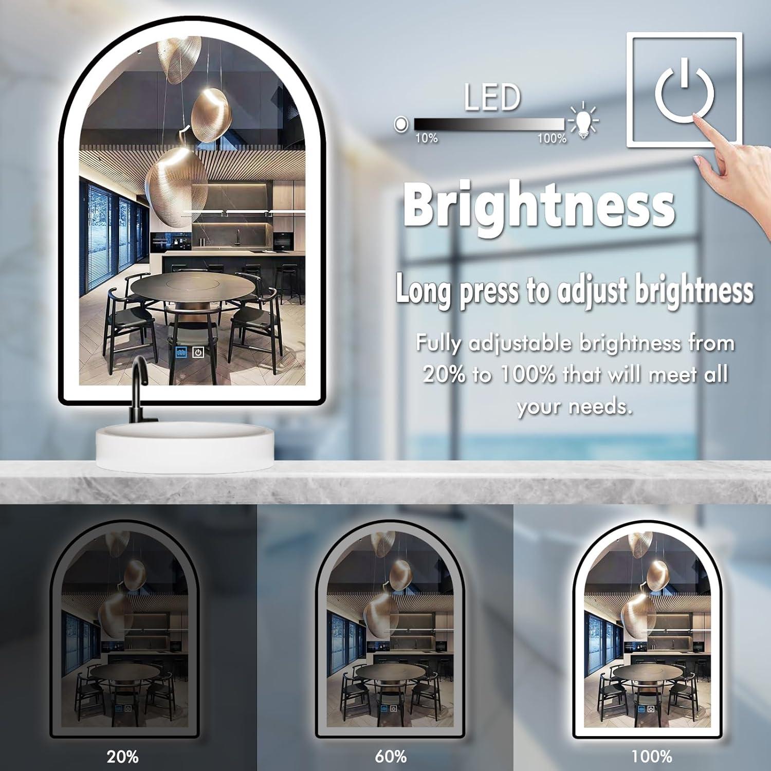 Espejo LED Inteligente MEIOUKA 91x61 cm Negro Antivaho