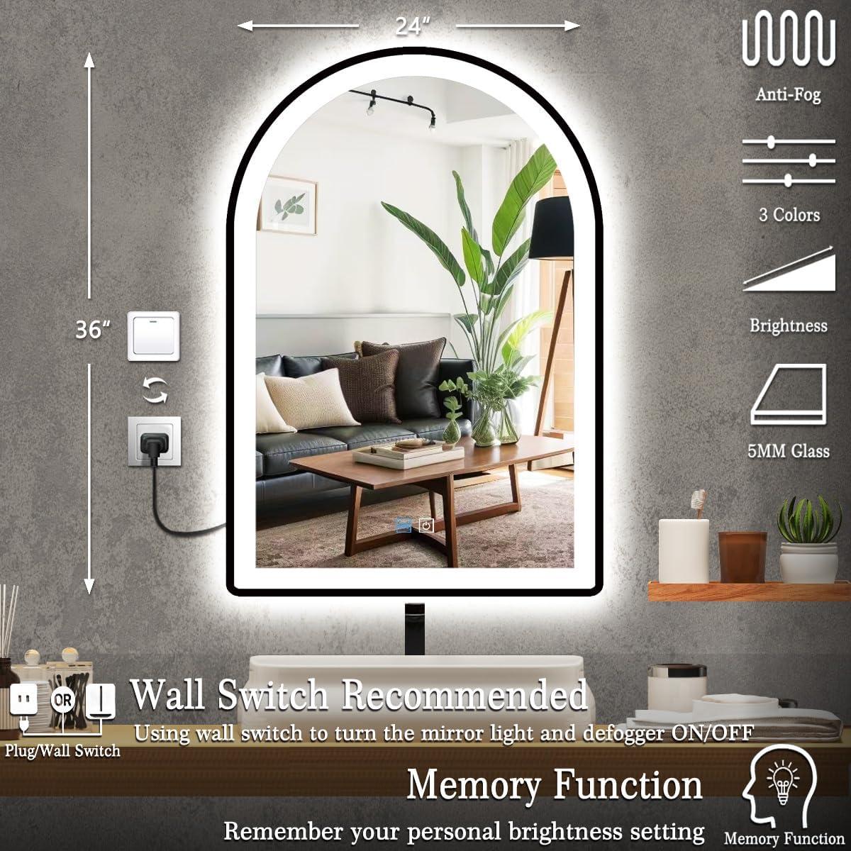 Espejo LED Inteligente MEIOUKA 91x61 cm Negro Antivaho