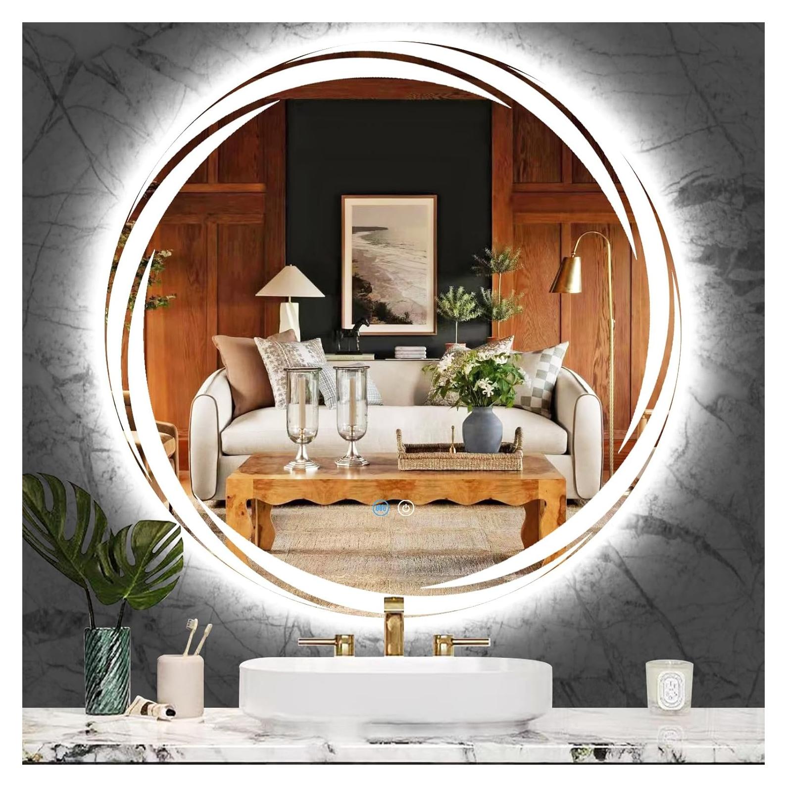 Espejo LED redondo 61 cm MEIOUKA anti-vaho 3 colores