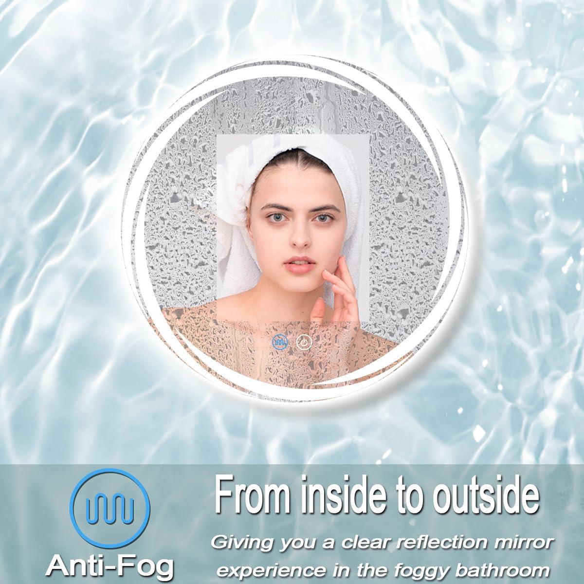 Espejo LED redondo 61 cm MEIOUKA anti-vaho 3 colores