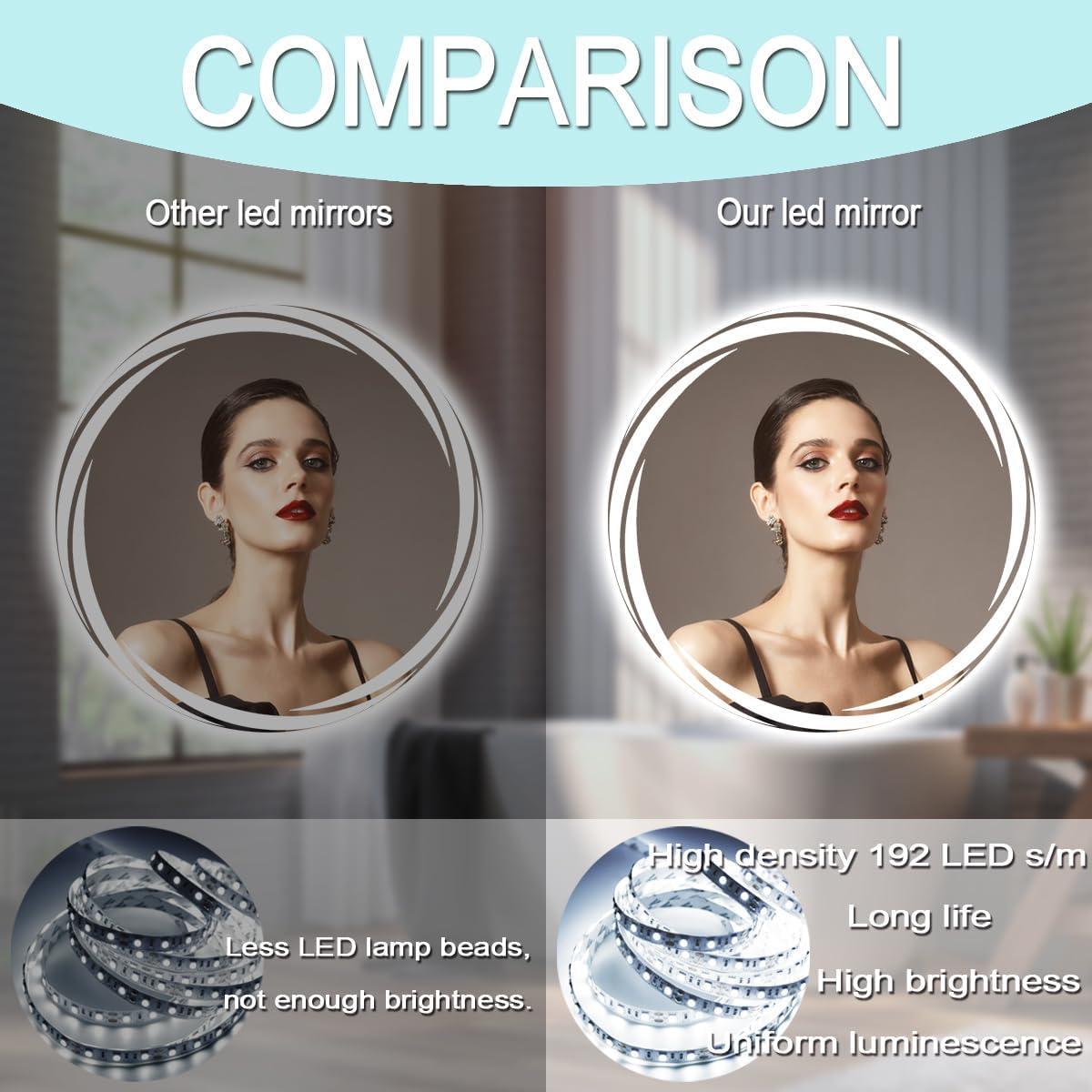 Espejo LED redondo 61 cm MEIOUKA anti-vaho 3 colores