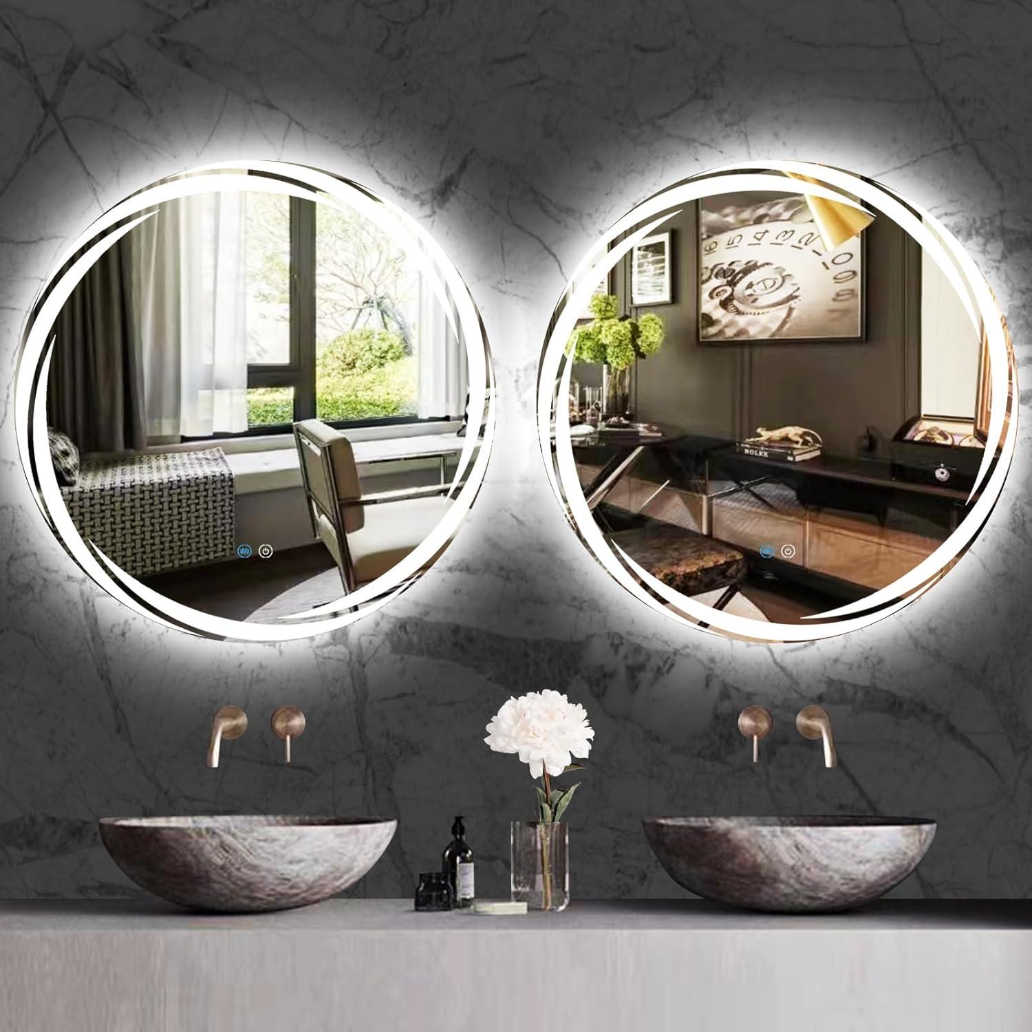 Espejo LED redondo 61 cm MEIOUKA anti-vaho 3 colores