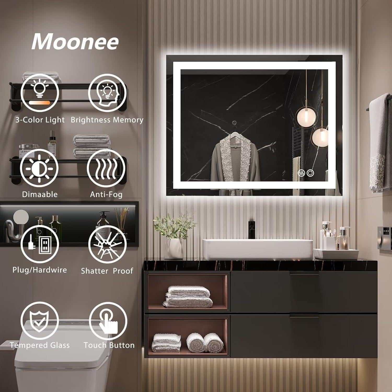 Espejo de Baño LED Moonee 101.6x81.3 cm Anti-Vaho